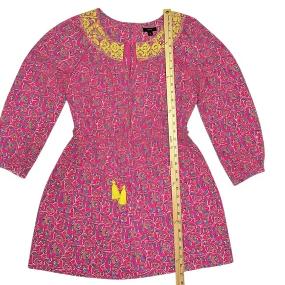 J.Crew Embroidered Romper Women’s Sz 8 Pink Vines Block Print Raglan Puff Sleeve - Picture 5 of 16